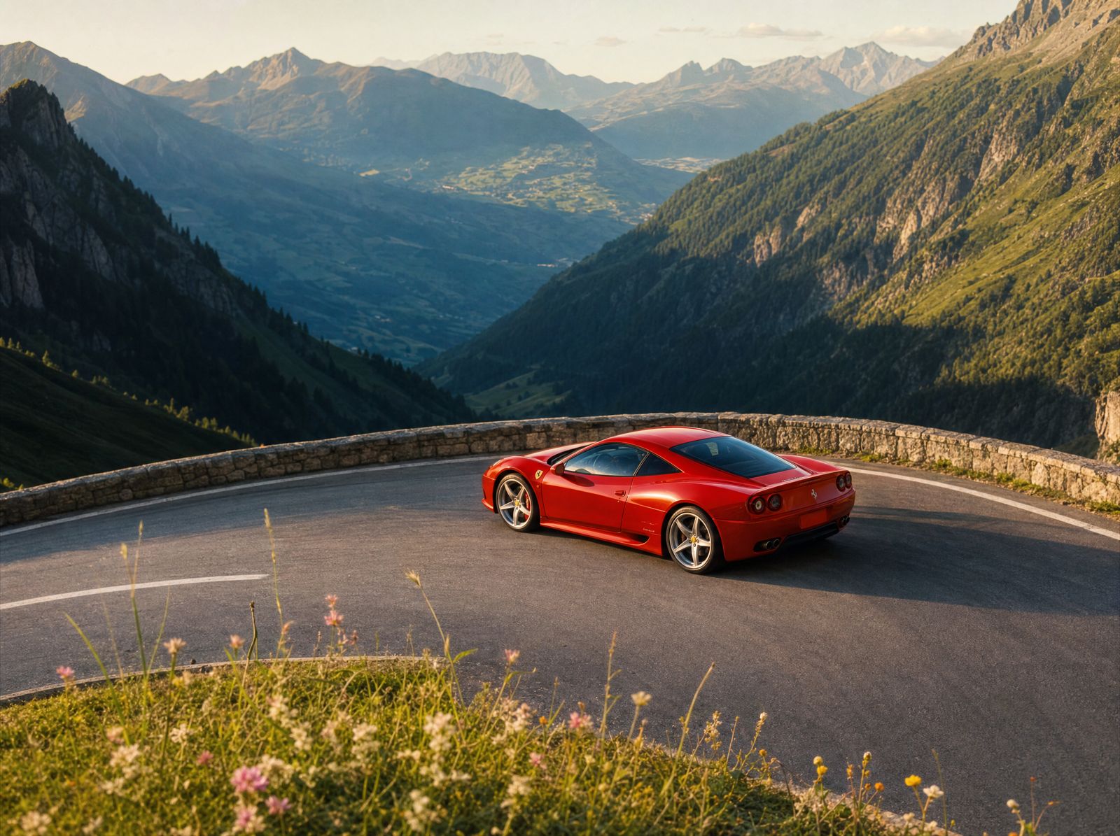 Ferrari on an Alpine mountain pass